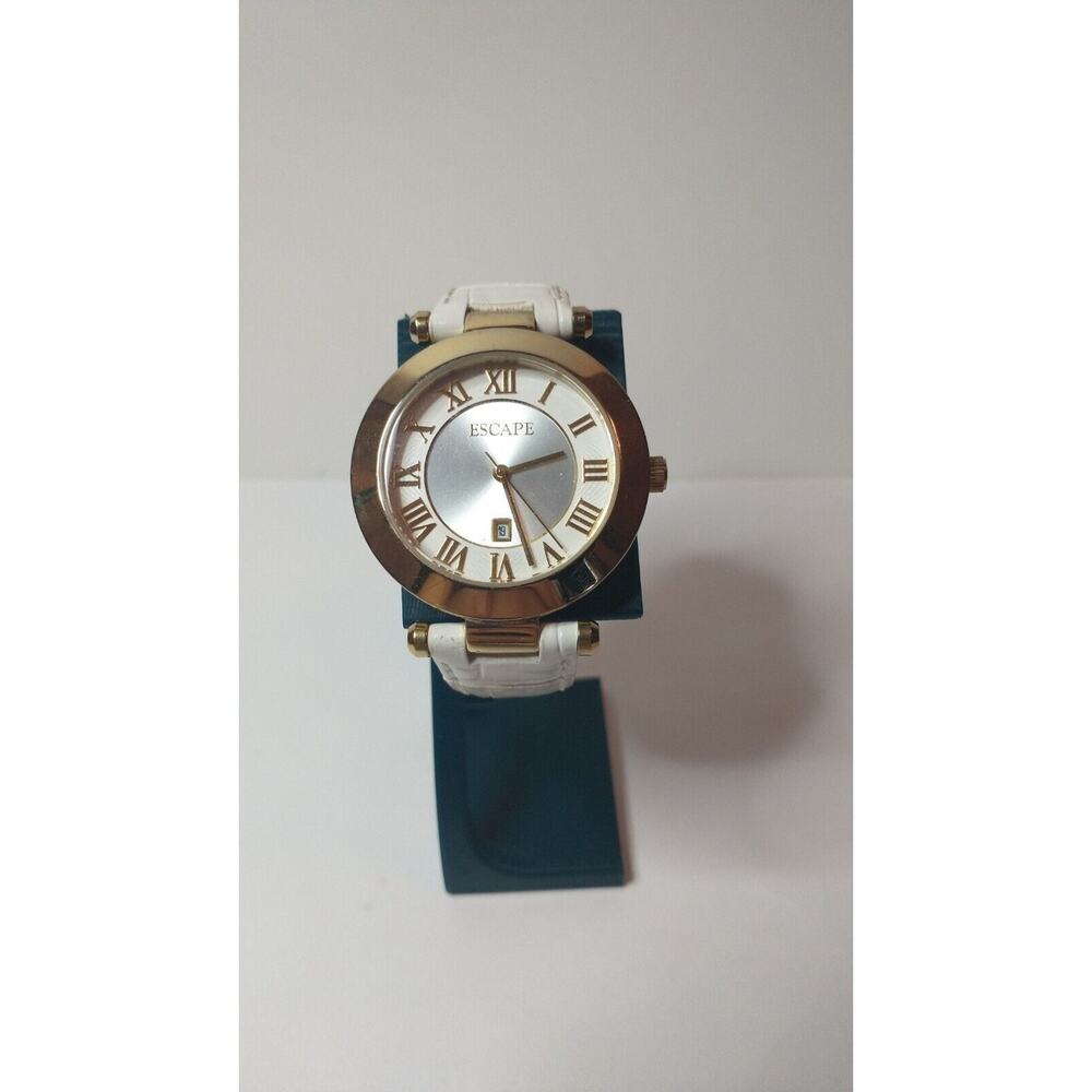Escape, Japan Ladies Watch Silvertone Two-Tone Face genuine leather band